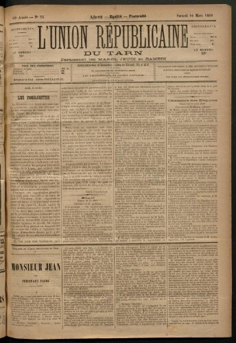 Union républicaine du Tarn (L’), 16 mars 1889