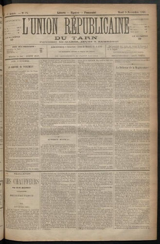 Union républicaine du Tarn (L’), 9 novembre 1880
