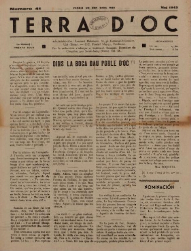 Terra d'Oc, n°41, mai 1943