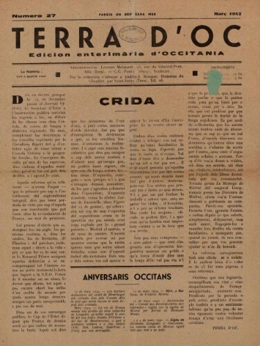 Terra d'Oc, n°27, mars 1942