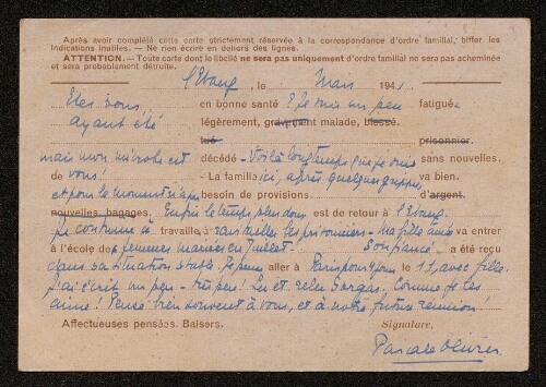 Lettre de Pascale Olivier à Louisa Paulin, mars 1941