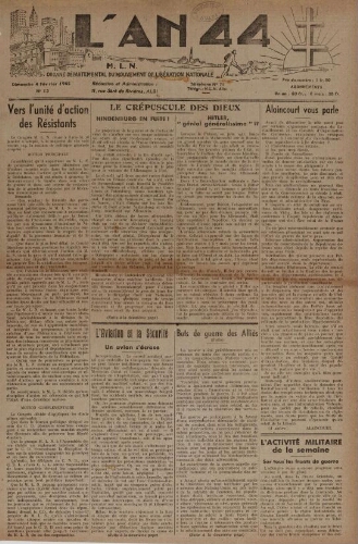 An 44 : organe départemental du mouvement de libération nationale (L'), n°13, 4 février 1945