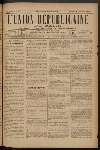 Union républicaine du Tarn (L’), 10 décembre 1892