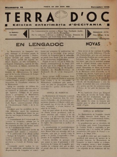 Terra d'Oc, n°11, novembre 1940