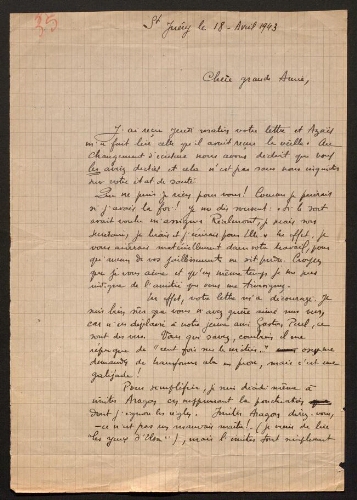 Lettre de René Rouquier à Louisa Paulin, le 18 avril 1943