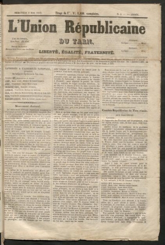 Union républicaine du Tarn (L’), 2 mai 1849