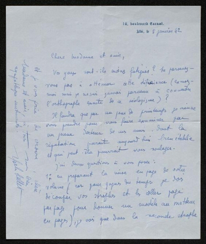 Lettre de Charles Bellet à Louisa Paulin, le 5 janvier 1942