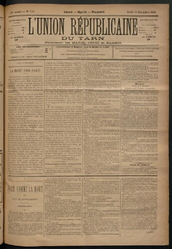 Union républicaine du Tarn (L’), 19 décembre 1889