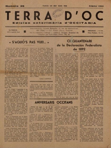 Terra d'Oc, n°26, février 1942