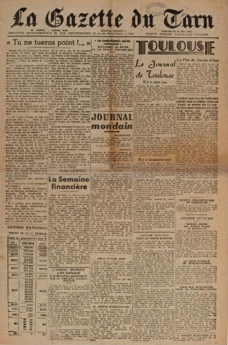 Gazette du Tarn : organe populaire de la défense sociale et des libertés publiques (La), n°2285, 21 mai 1944