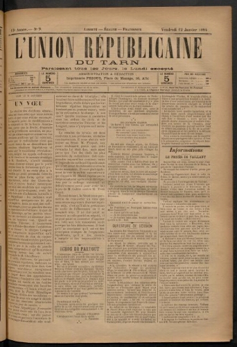 Union républicaine du Tarn (L’), 12 janvier 1894