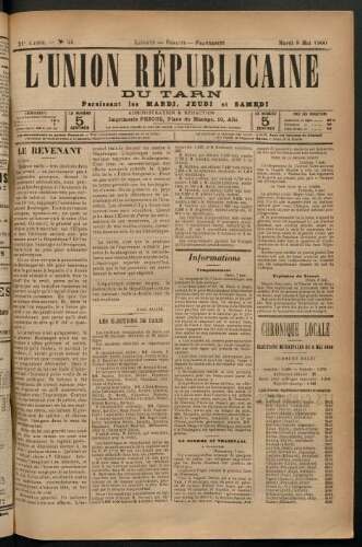 Union républicaine du Tarn (L’), 8 mai 1900