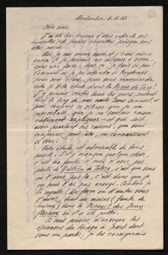 Lettre d'Antonin Perbosc à Louisa Paulin, le 4 novembre 1943