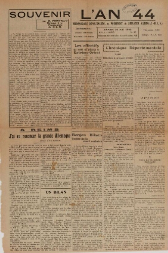 An 44 : organe départemental du mouvement de libération nationale (L'), n°27, 26 mai 1945