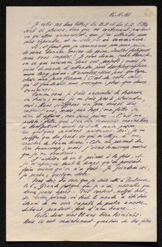 Lettre d'Antonin Perbosc à Louisa Paulin, le 16 novembre 1941
