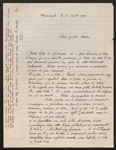 Lettre de René Rouquier à Louisa Paulin, le 8 avril 1939