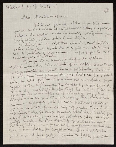 Lettre de Louisa Paulin à Charles Bellet, le 18 mars 1942