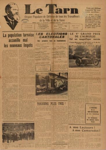 Tarn : Organe populaire de défense des ouvriers, paysans, artisans et petits commerçants (Le), n°28, 17 juillet 1937