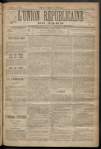 Union républicaine du Tarn (L’), 9 octobre 1884
