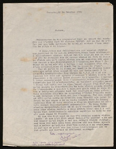 Lettre de Jules Cubaynes à Louisa Paulin, le 28 février 1941