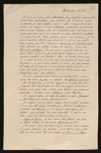 Lettre d'Antonin Perbosc à Louisa Paulin, le 16 mai 1938