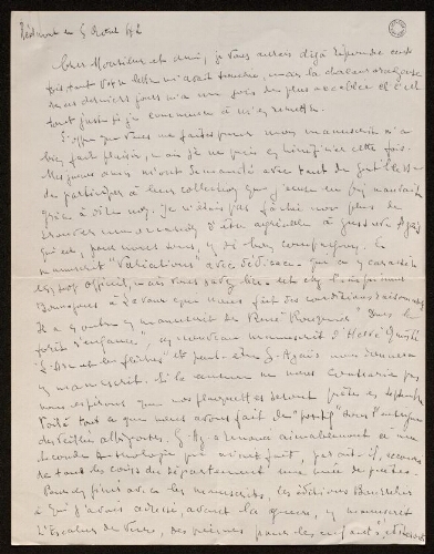 Lettre de Louisa Paulin à Charles Bellet, le 5 août 1942