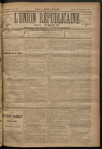 Union républicaine du Tarn (L’), 28 septembre 1889