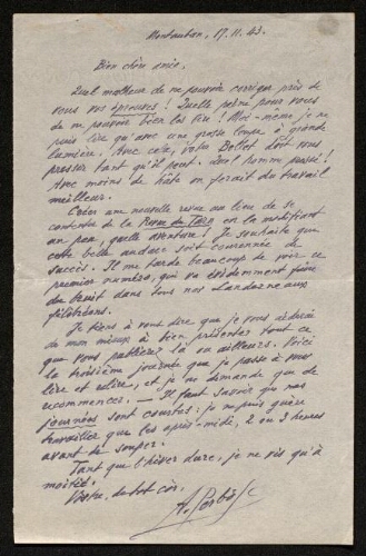 Lettre d'Antonin Perbosc à Louisa Paulin, le 17 novembre 1943