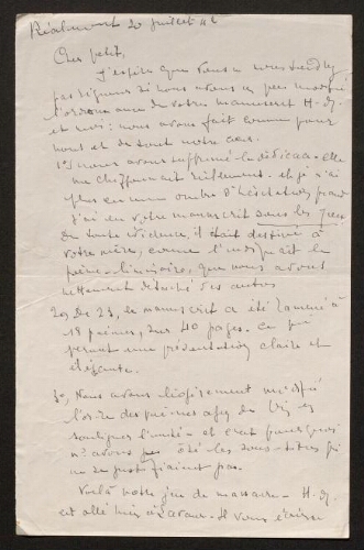 Lettre de Louisa Paulin à René Rouquier, le 20 juillet 1942