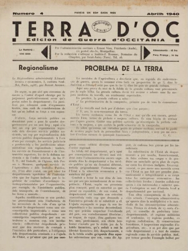 Terra d'Oc, n°4, avril 1940
