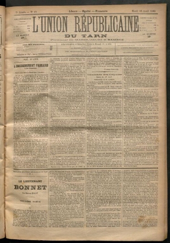 Union républicaine du Tarn (L’), 13 avril 1886