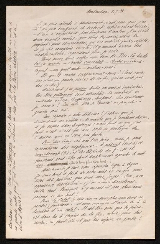 Lettre d'Antonin Perbosc à Louisa Paulin, le 1er juillet 1938