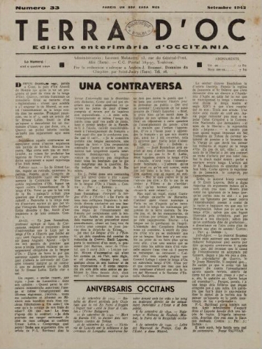 Terra d'Oc, n°33, septembre 1942