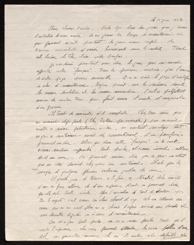 Lettre de Lucien Naves à Louisa Paulin, le 14 juin (?) 1942