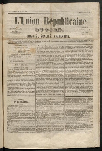 Union républicaine du Tarn (L’), 20 avril 1850