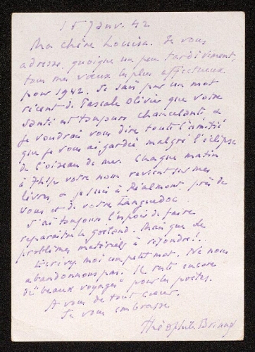 Lettre de Théophile Briant à Louisa Paulin, le 15 janvier 1942