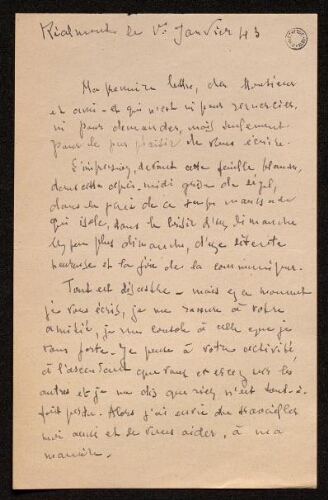Lettre de Louisa Paulin à Charles Bellet, le 1er (?) janvier 1943