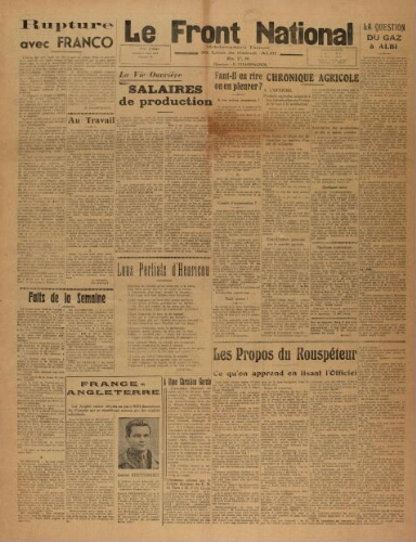 F.N. : hebdomadaire du Front national du Tarn, n°79, 2 mars 1946