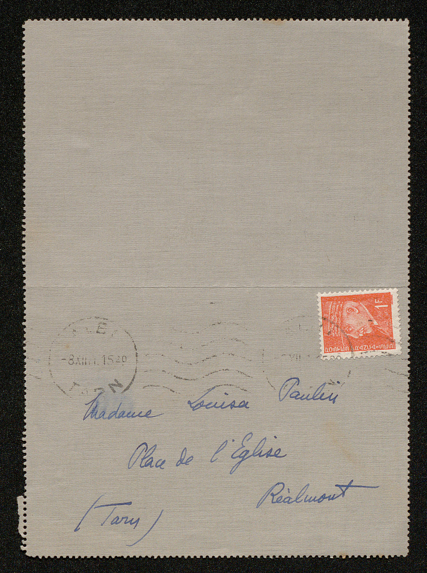 Lettre de Charles Bellet à Louisa Paulin, le 7 décembre 1941
